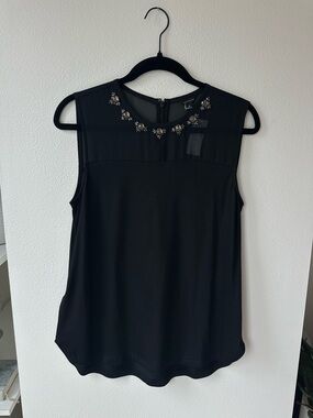 Ann Taylor Sleeveless Black Beaded Mesh Top